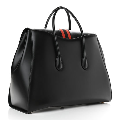 Gucci Plutone Calfskin Web Large Turn Lock Top Handle Duffle Bag Black 2 of 10