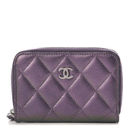 Chanel Metallic Lambskin Quilted Zip Around Coin Purse Wallet Dark Purple 1 of 7