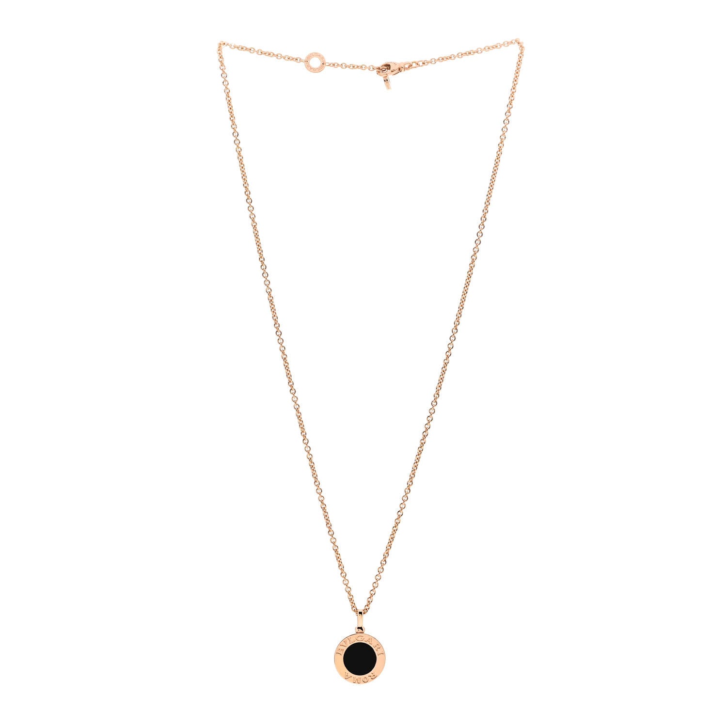 Bulgari 18K Rose Gold Diamond Black Onyx Roma Pendant Necklace 4 of 5