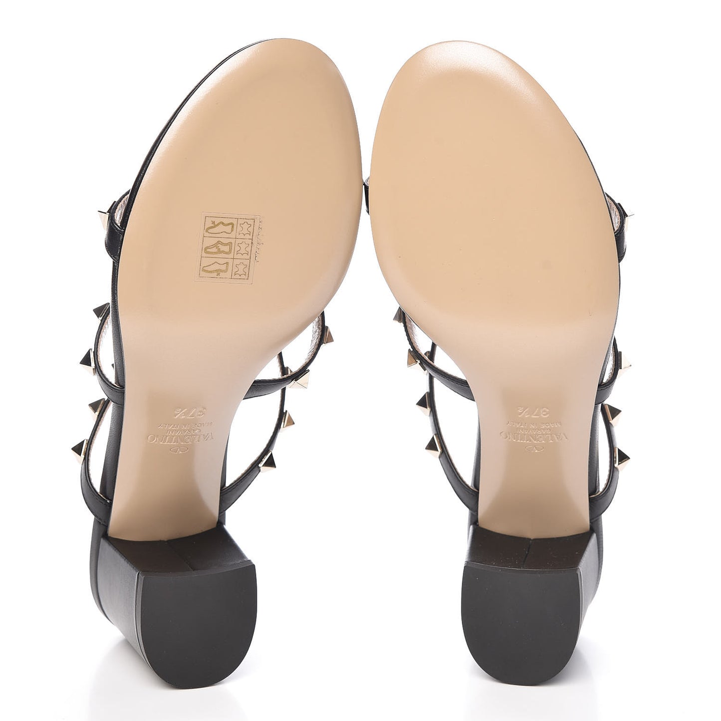 Calfskin Rockstud 60mm Caged Slide Sandals 37.5 Black