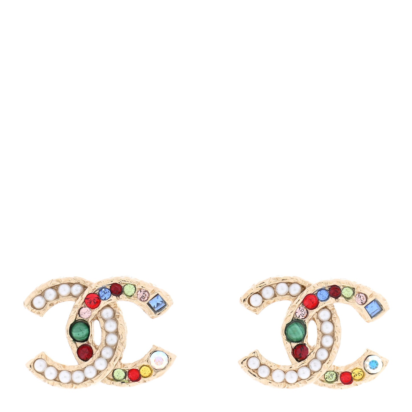Pearl Crystal CC Earrings Gold Multicolor