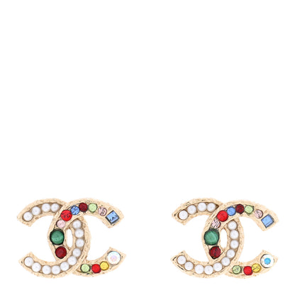 Chanel Pearl Crystal CC Earrings Gold Multicolor 1 of 5