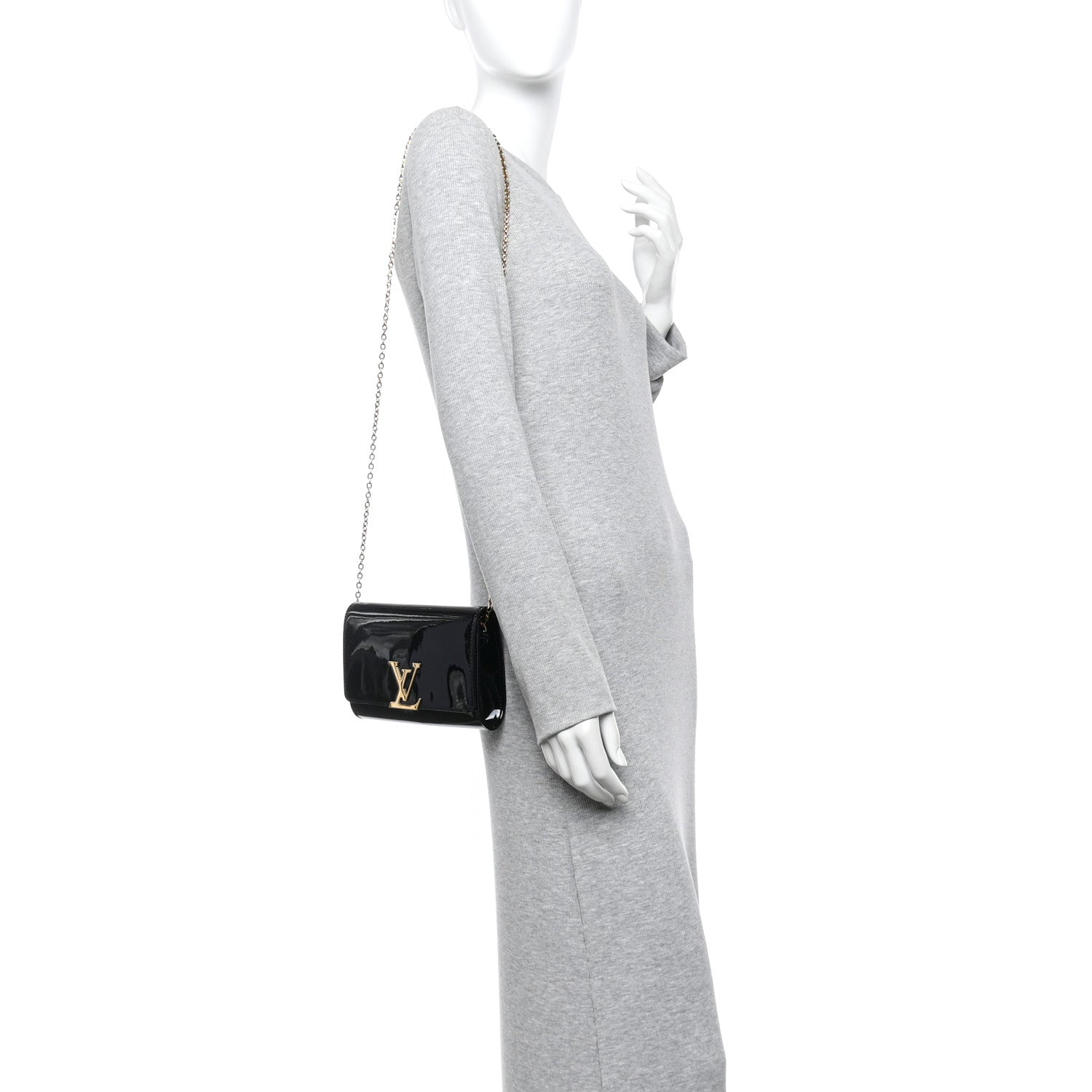 Louis Vuitton Patent Louise PM Chain Clutch Black 2 of 10
