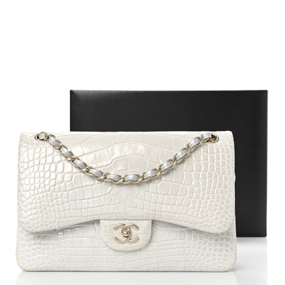 Chanel Iridescent Alligator Jumbo Double Flap Light Grey 10 of 10
