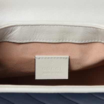 Gucci Vintage Effect Calfskin Matelasse Diagonal Mini Torchon GG Marmont Top Handle Shoulder Bag Blue Agata Mystic White 8 of 10