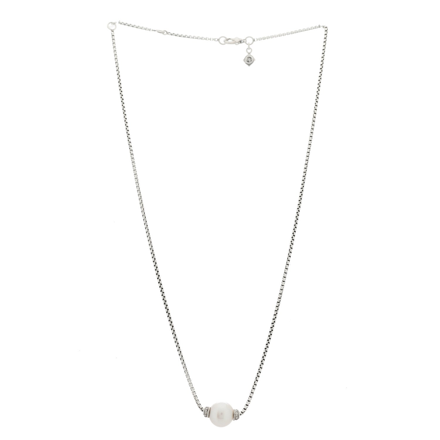 David Yurman Sterling Silver Cultured Pearl Diamond 9.5-10mm Pendant Necklace 3 of 5