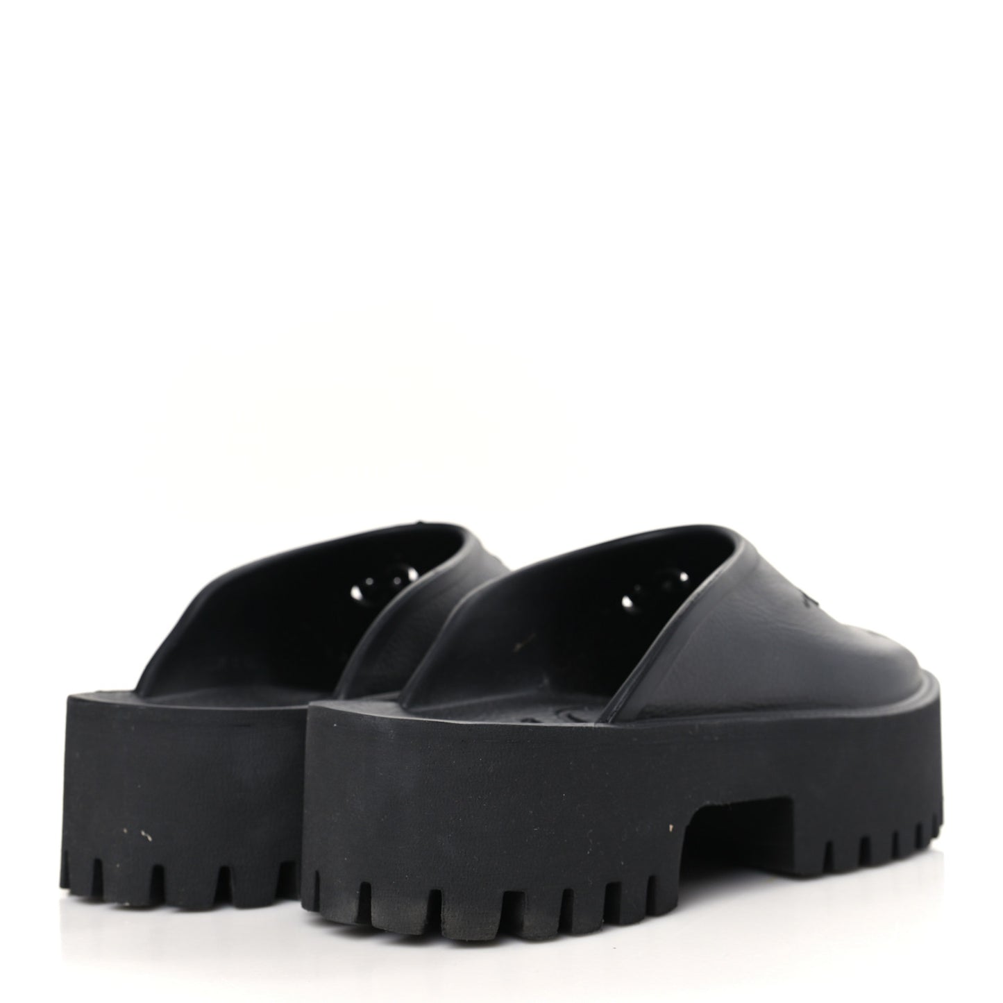 Rubber GG Monogram Perforated Elea Platform 55mm Lug Sole Sandals 41 Black