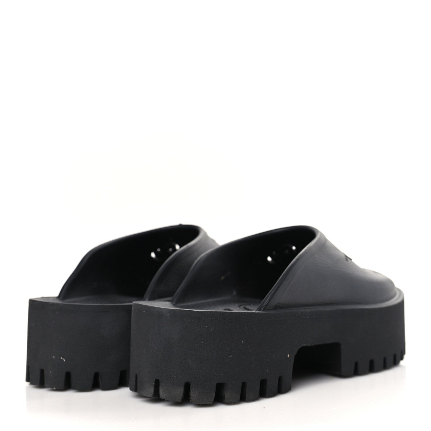 Gucci Rubber GG Monogram Perforated Elea Platform 55mm Lug Sole Sandals 41 Black 4 of 9
