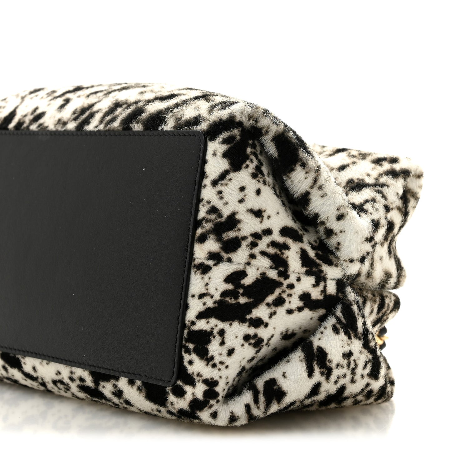 Lambskin Pony Hair Printed Clutch With Chain Black White