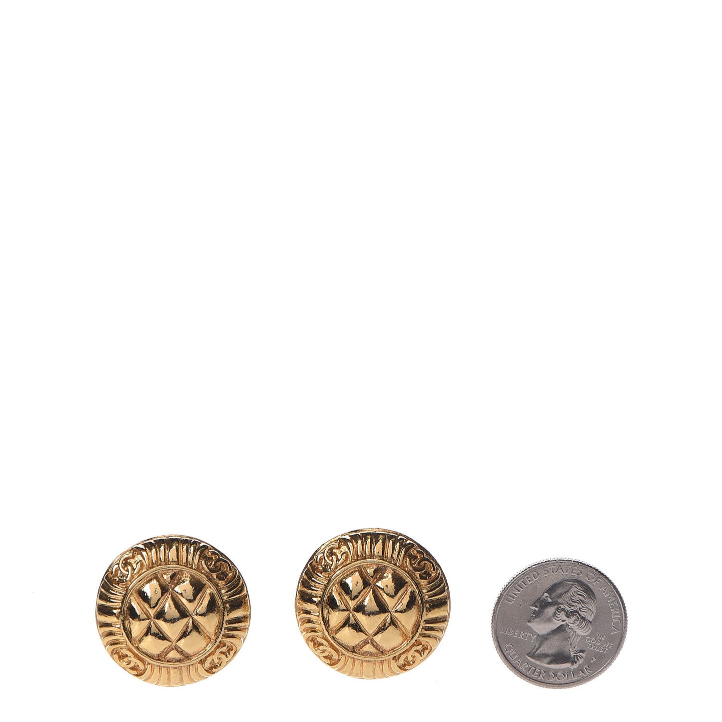 Round CC Clip On Earrings Gold