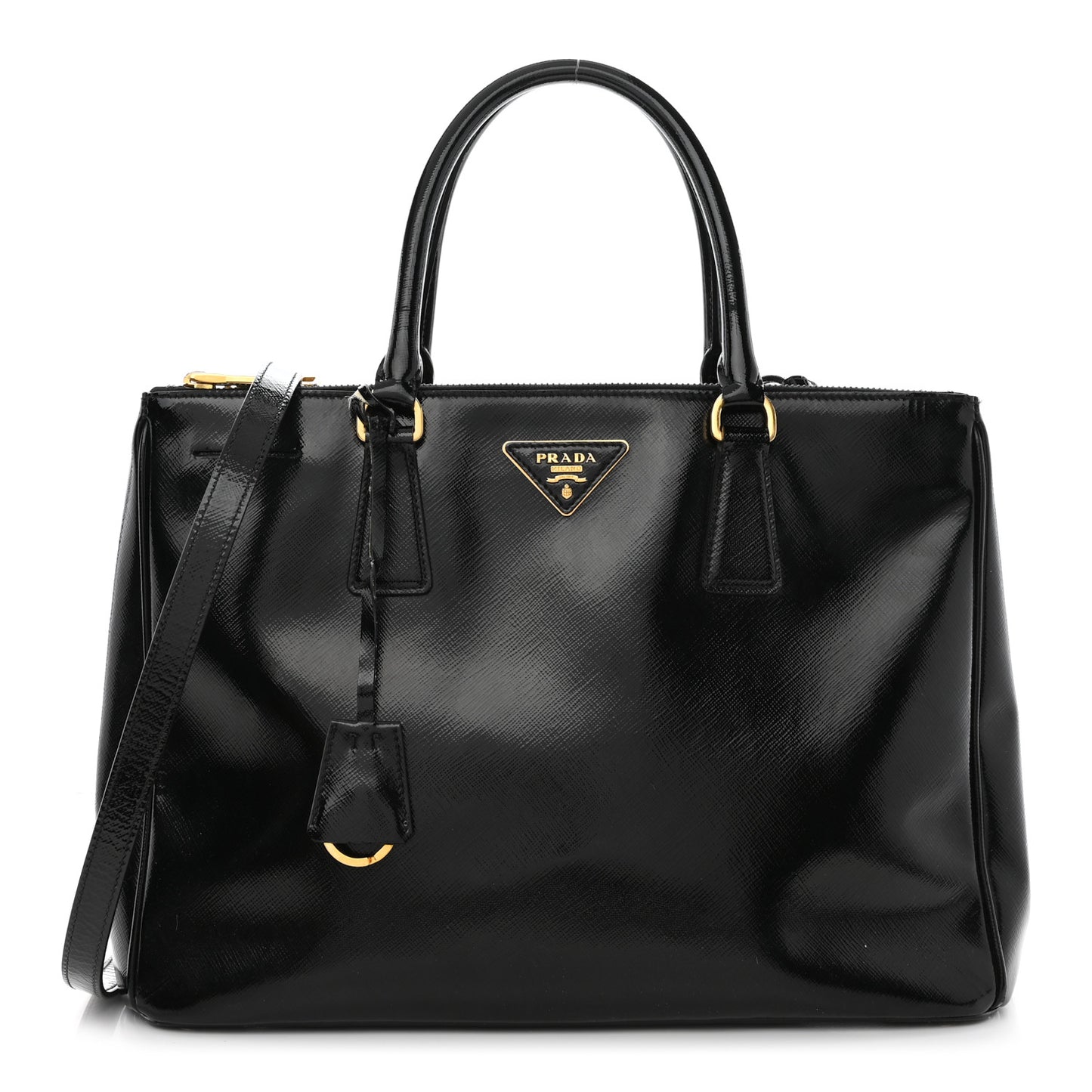 Saffiano Vernice Medium Galleria Double Zip Tote Black