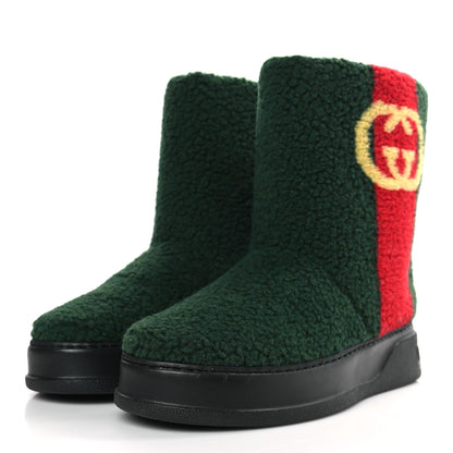 Gucci Auckland Interlock Furry Teddy Ankle Boots 41 Green Red Yellow 3 of 8