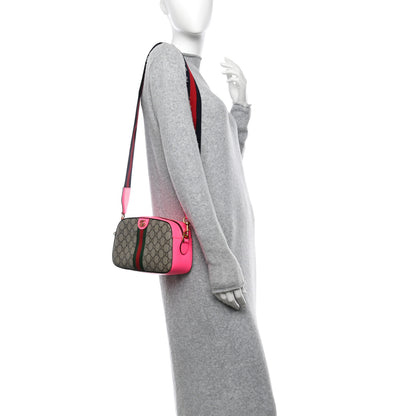 Gucci GG Supreme Monogram Textured Dollar Calfskin Web Ophidia Small Crossbody Bag Beige Ebony Fuchsia 2 of 10