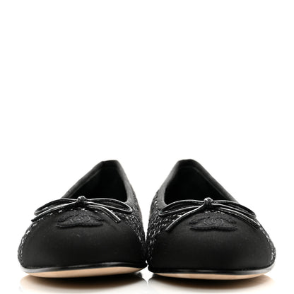 Chanel Cotton Tweed Grosgrain Cap Toe Ballerina Flats 37.5 Black Silver White 2 of 9