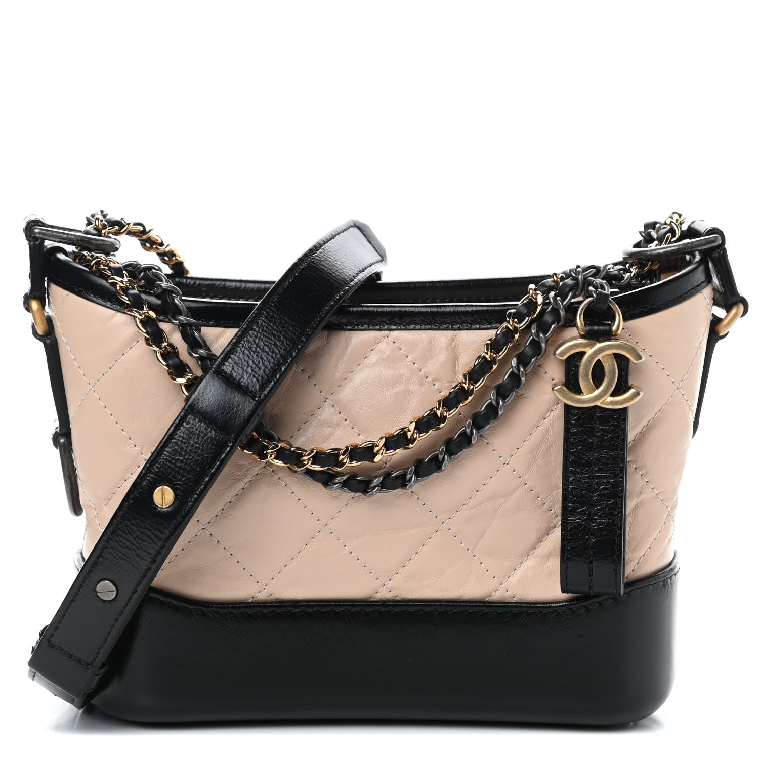 Chanel Aged Calfskin Quilted Small Gabrielle Hobo Beige Black 1 of 11