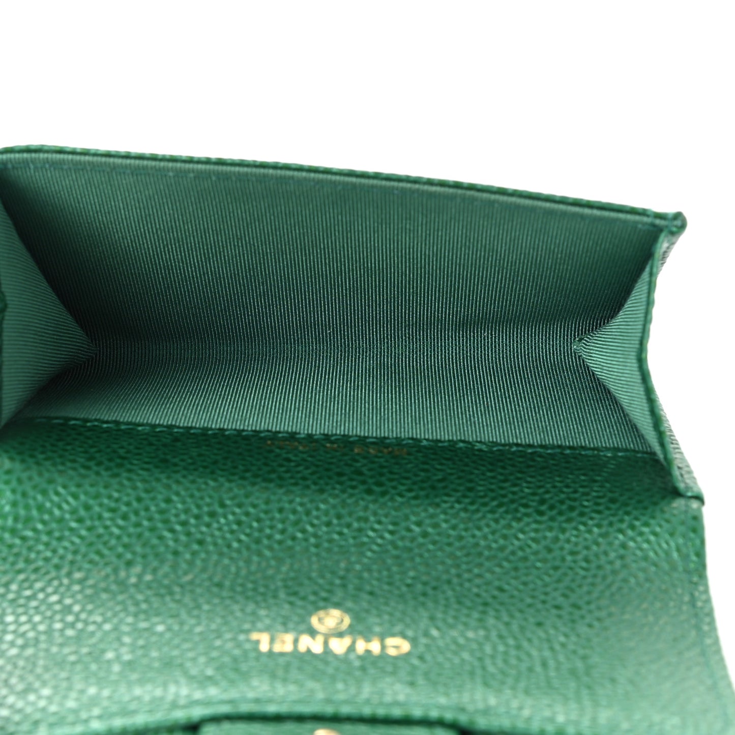 Metallic Caviar Quilted Flap Card Holder Wallet Green