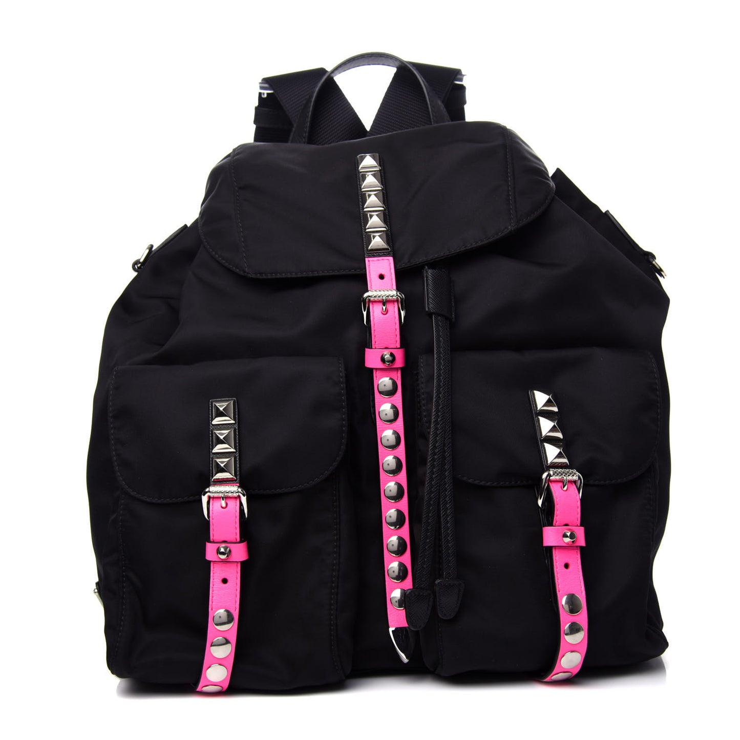 Nylon New Vela Studded Backpack Black Neon Pink