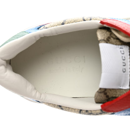 Gucci GG Supreme Monogram Textured Dollar Calfskin Mens Chunky Sneakers 7 Beige Ebony Blue Lobster Red Crop 6 of 8