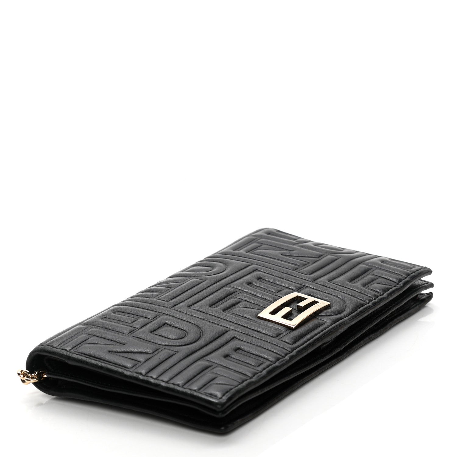 Fendi Nappa Logo Embossed Long Wallet On Chain Black 3 of 7