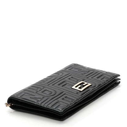 Fendi Nappa Logo Embossed Long Wallet On Chain Black 3 of 7