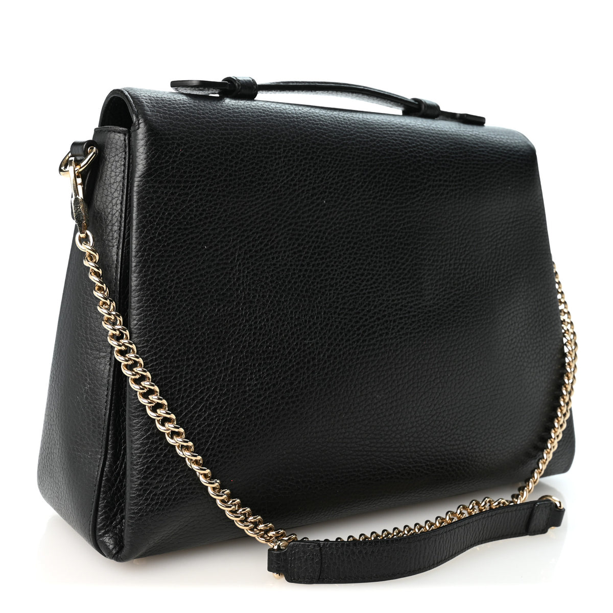 Dollar Calfskin Medium Interlocking G Top Handle Shoulder Bag Black