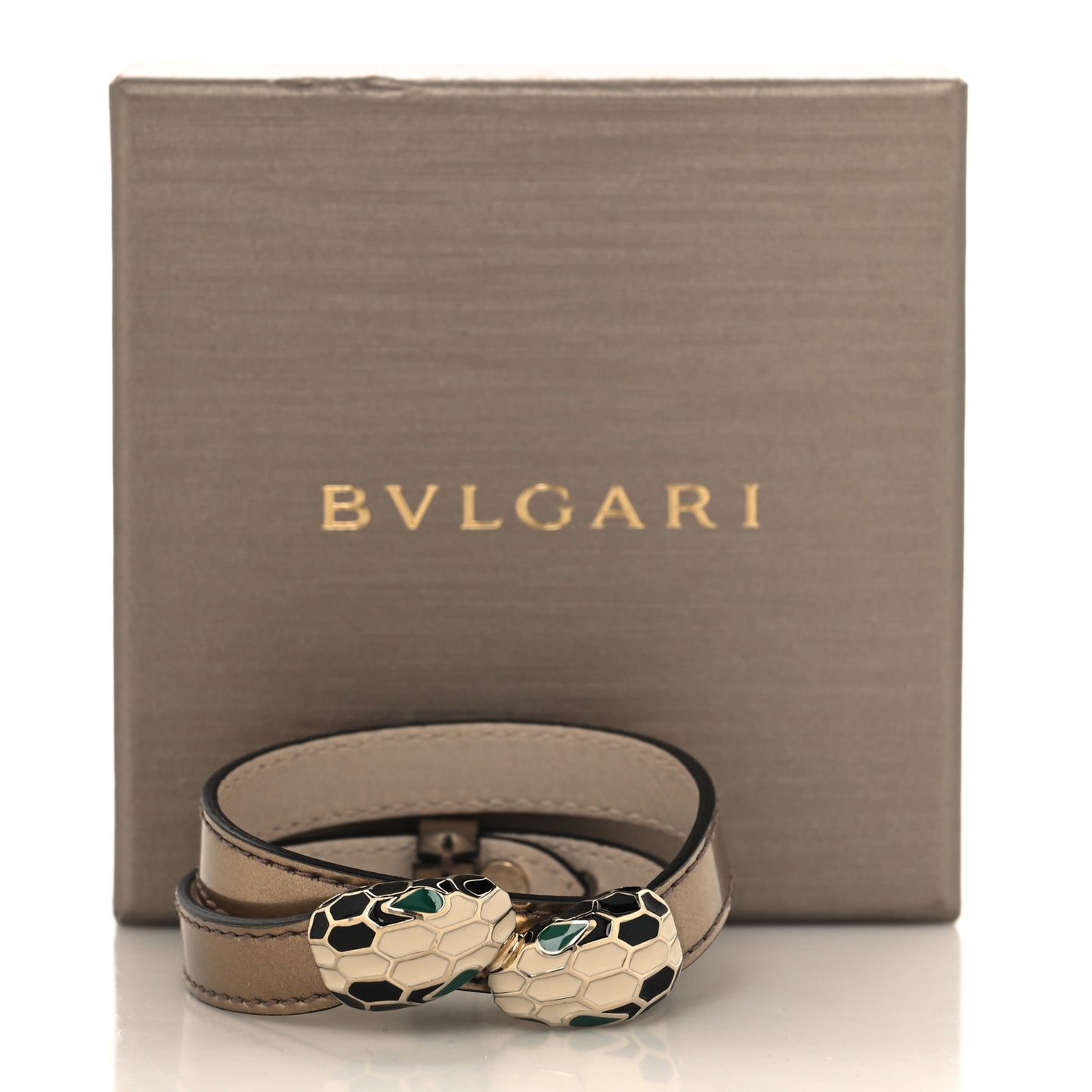 Metallic Calfskin Serpenti Forever Double Coil Bracelet S Antique Bronze