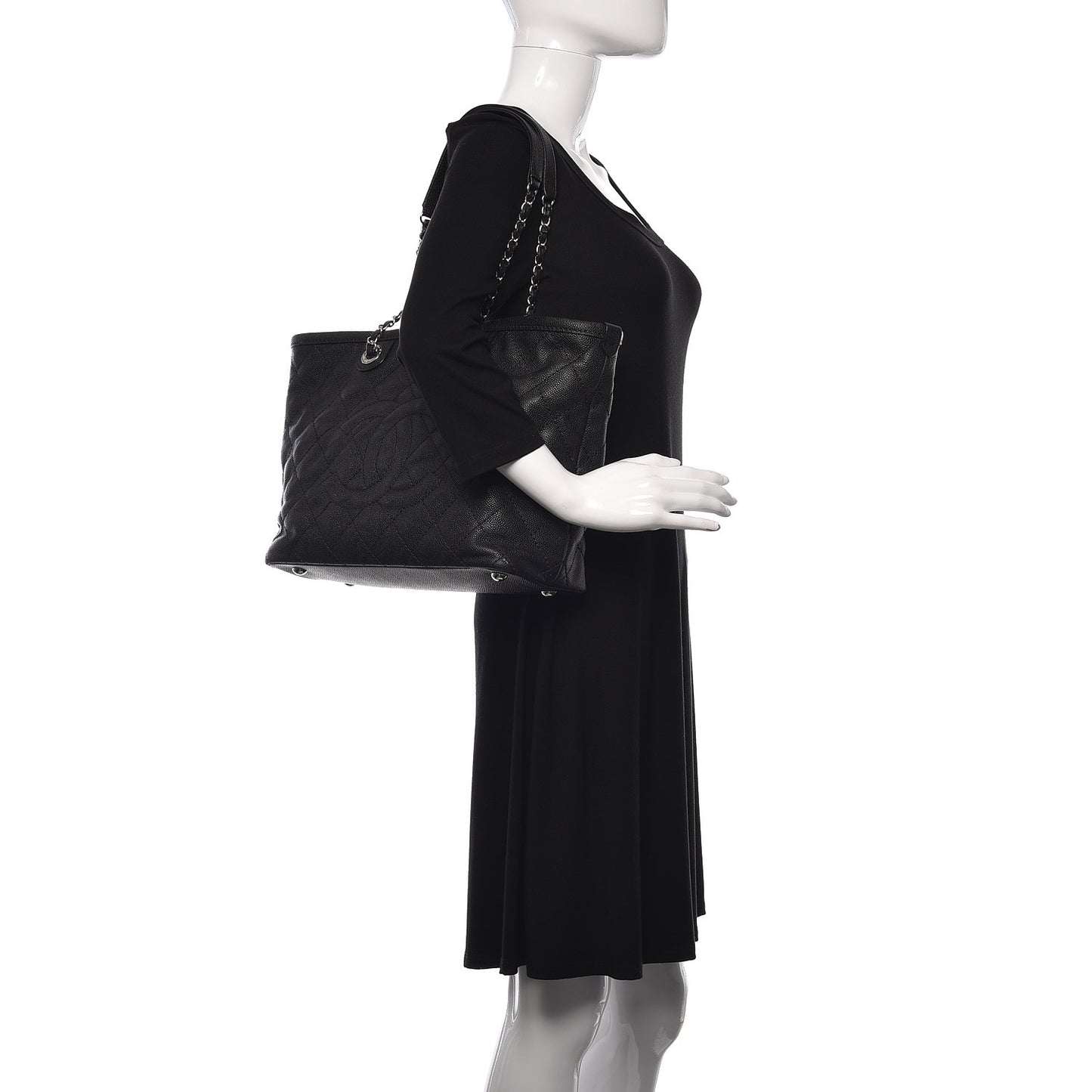 Grained Calfskin Quilted Small Daily Shopping Tote Black