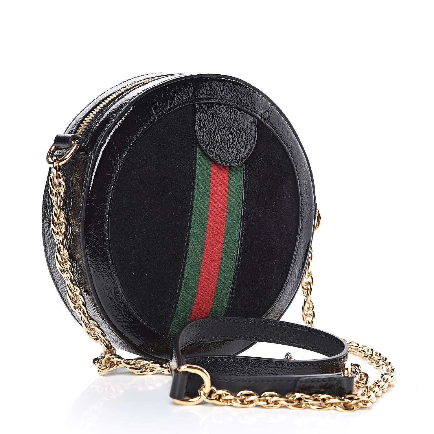 Gucci Suede Patent Web Mini Ophidia Round Shoulder Bag Black 3 of 10