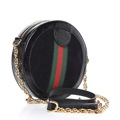 Gucci Suede Patent Web Mini Ophidia Round Shoulder Bag Black 3 of 10