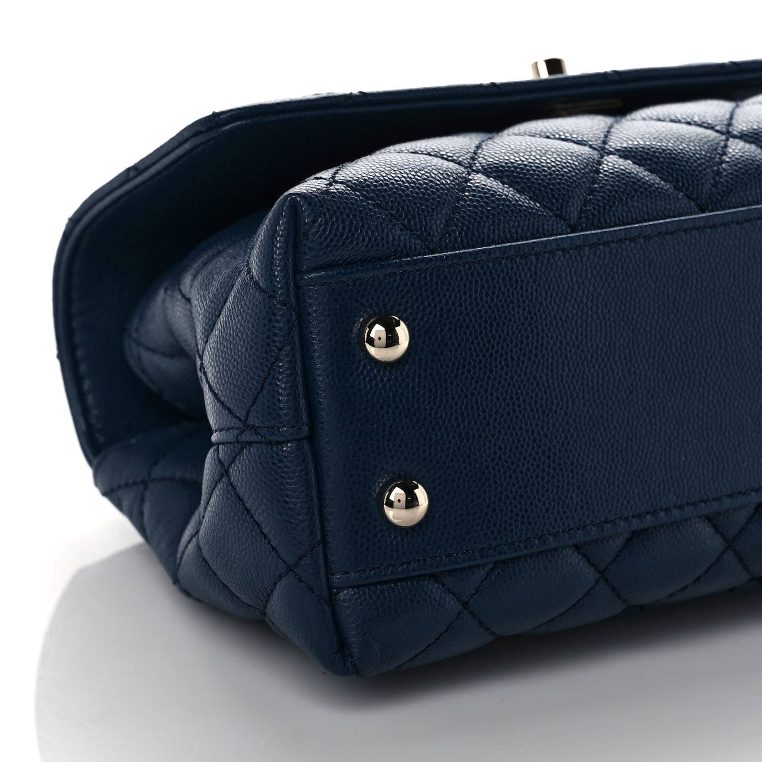 Chanel Caviar Quilted Lizard Embossed Mini Coco Handle Flap Dark Blue 9 of 10
