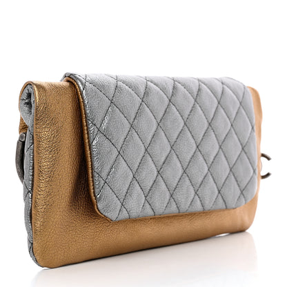 Chanel Metallic Goatskin Quilted Frame Clasp Flap Clutch Silver Gold 3 of 9