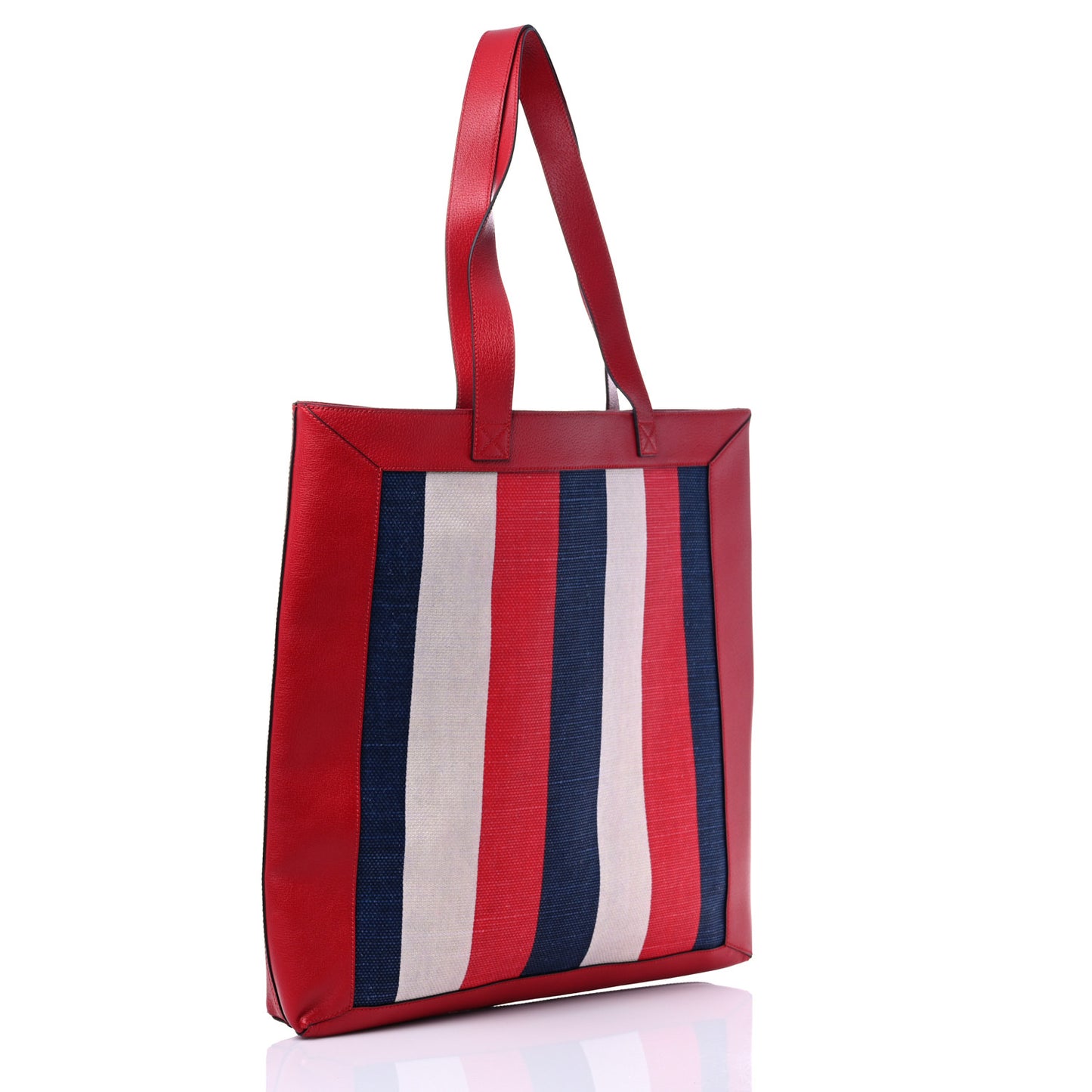 Canvas Calfskin Sylvie Stripe Logo Mens Tote Red White Blue