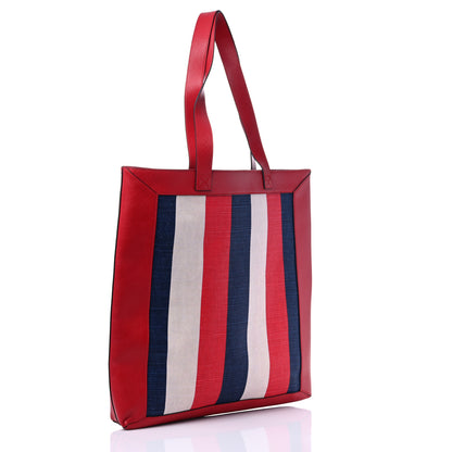 Gucci Canvas Calfskin Sylvie Stripe Logo Mens Tote Red White Blue 3 of 11
