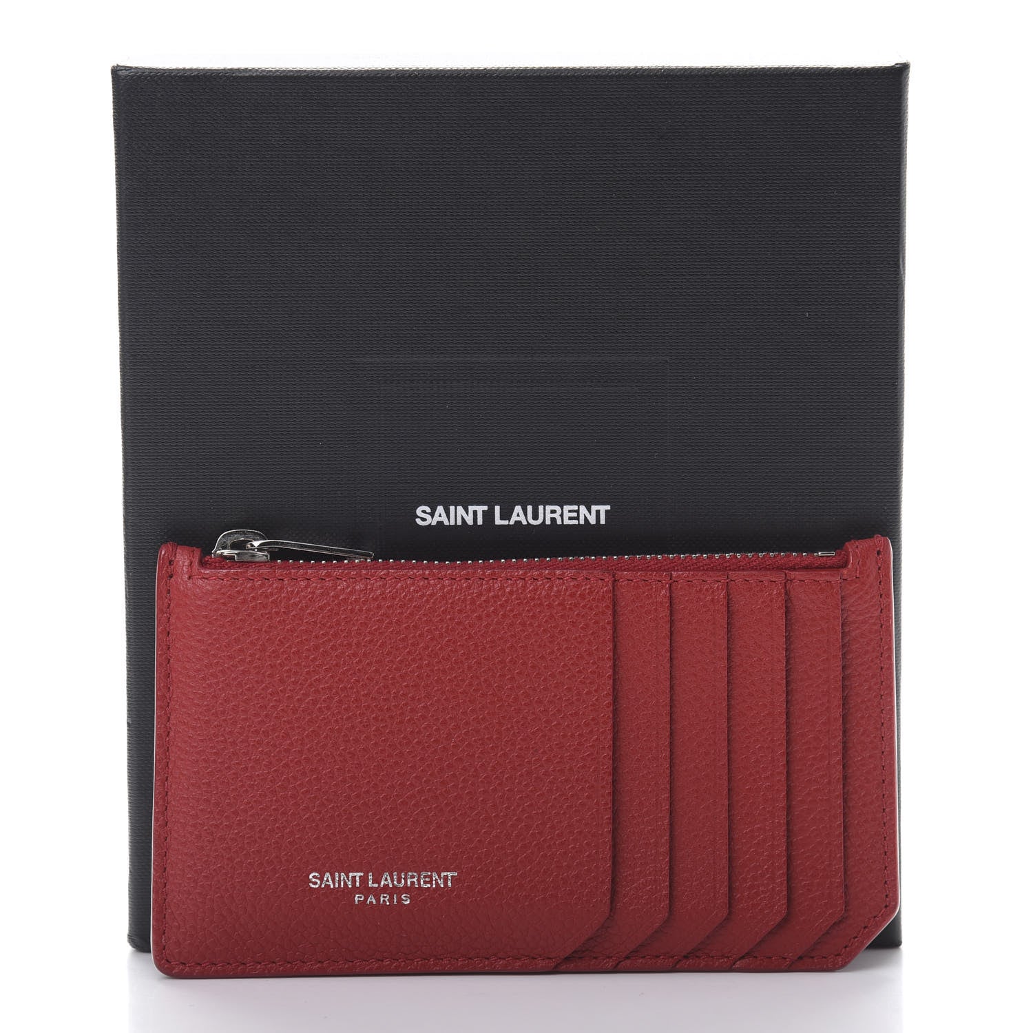 Saint Laurent Calfskin 5 Fragments Zip Card Case Red 8 of 8