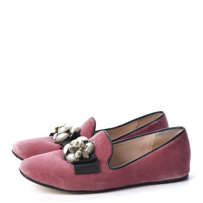 Gucci Velvet Etoile Pearl Embellished Loafers 38 Tibet Red 4 of 12