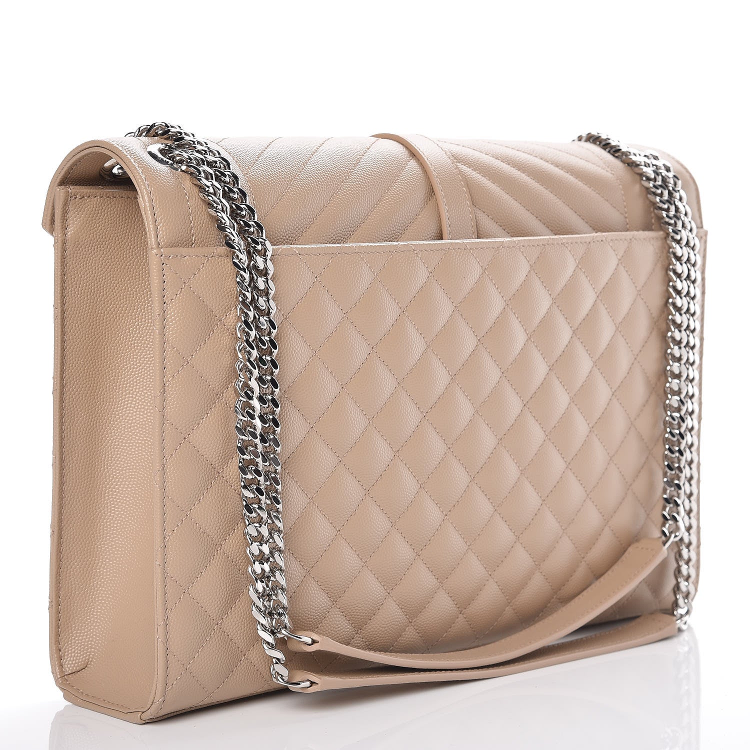 Saint Laurent Grain De Poudre Large Tri-Quilt Monogram Satchel Dark Beige 3 of 10