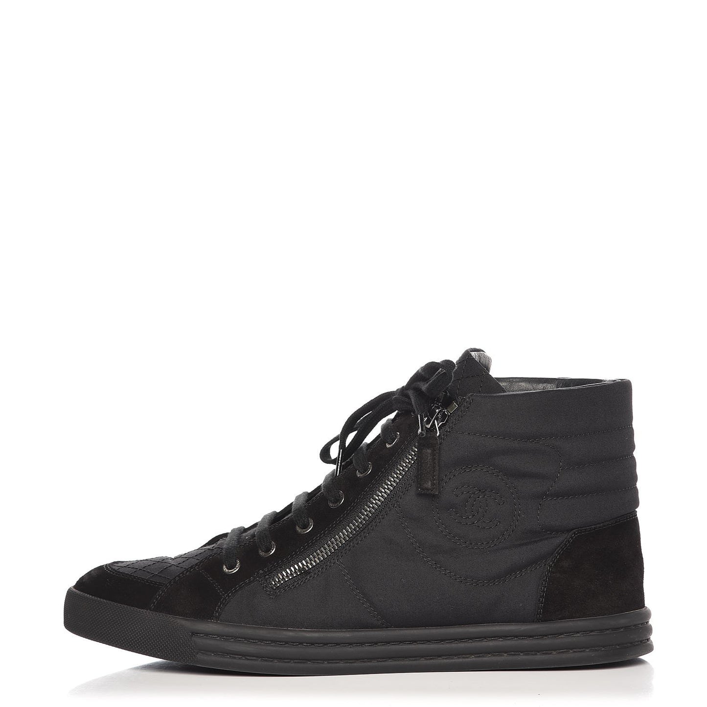 Canvas Suede Calfskin Zipped Sneakers 42 Black