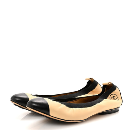 Chanel Lambskin CC Elastic Cap Toe Ballerina Flats 40 Beige Black 4 of 9