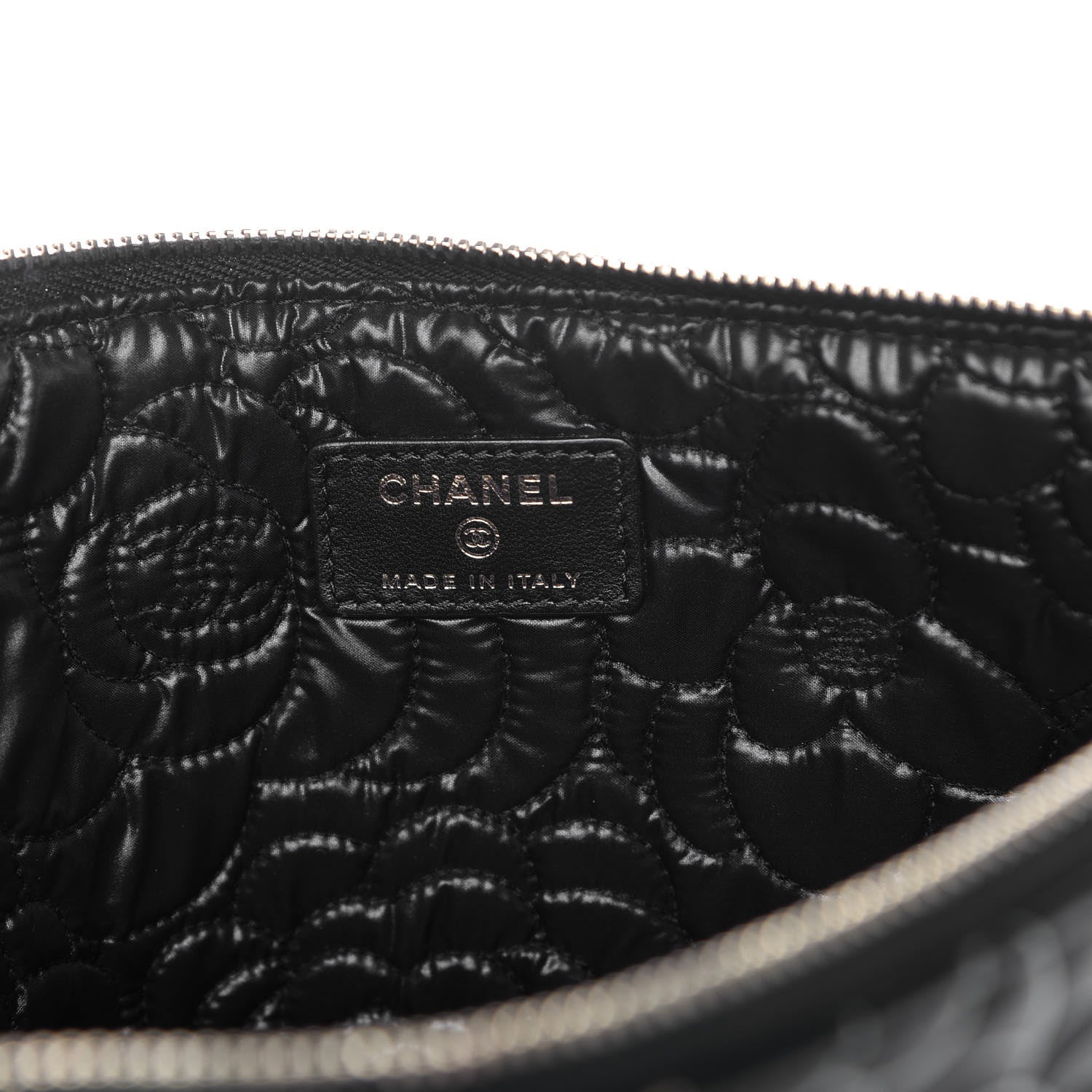 Chanel Lambskin Camellia Embossed Medium Cosmetic Case Black Gold 6 of 10