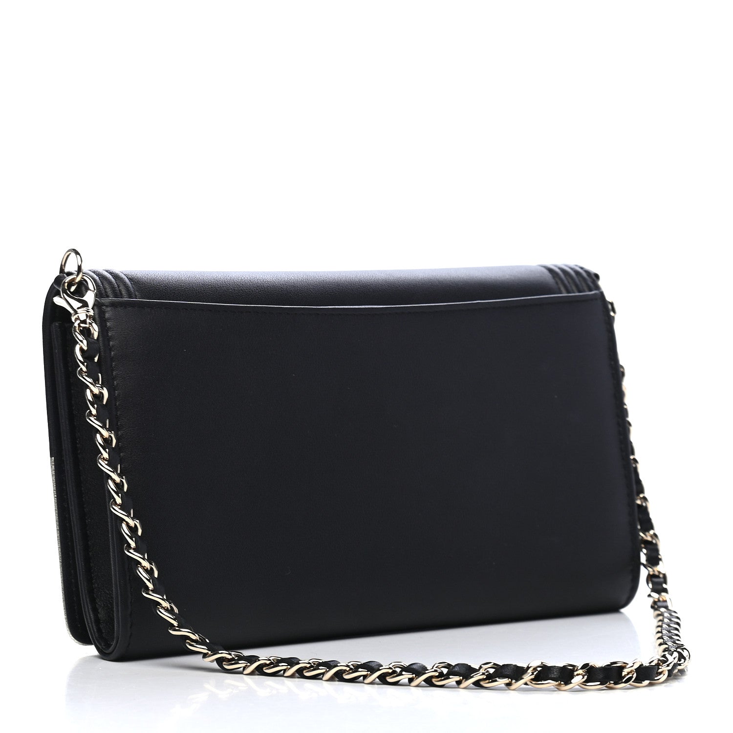 Chanel Metallic Goatskin Lambskin Boy Wallet on Chain WOC Black Gold 2 of 10