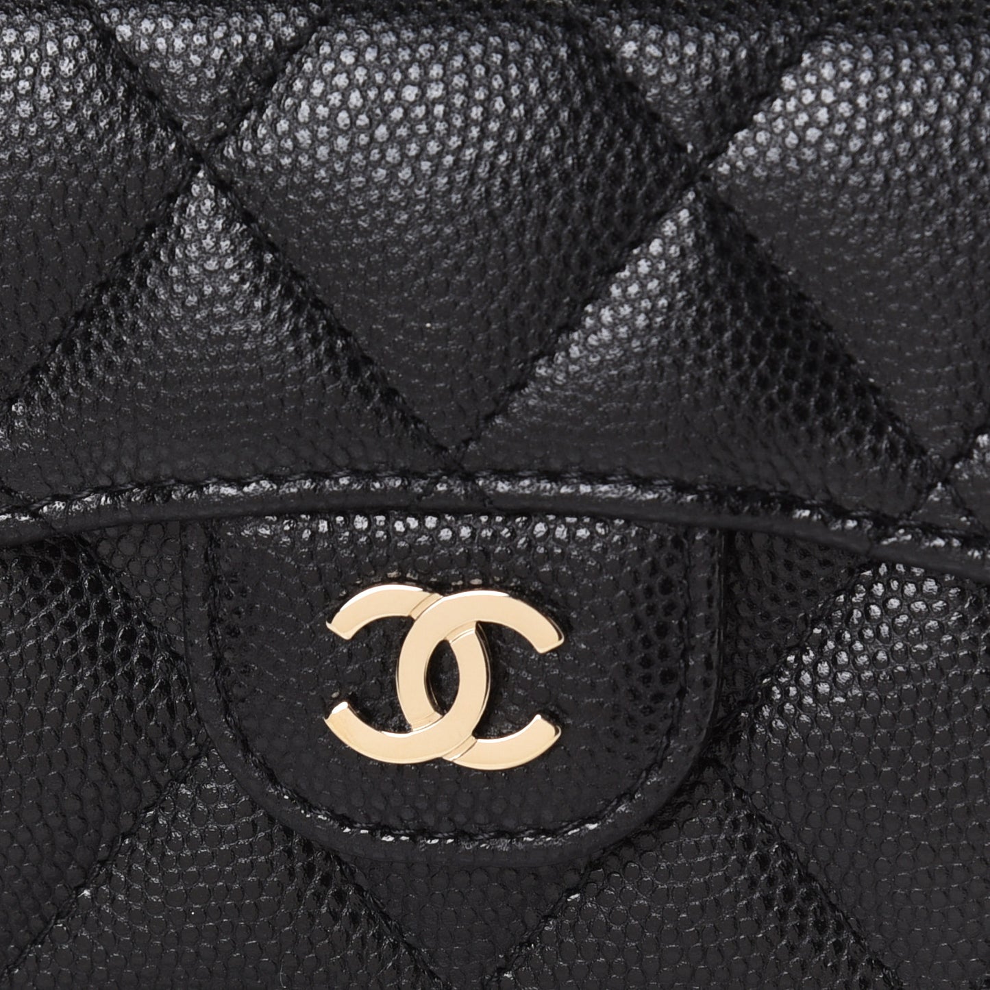 Caviar Quilted Flap Card Holder Chain Wristlet Black