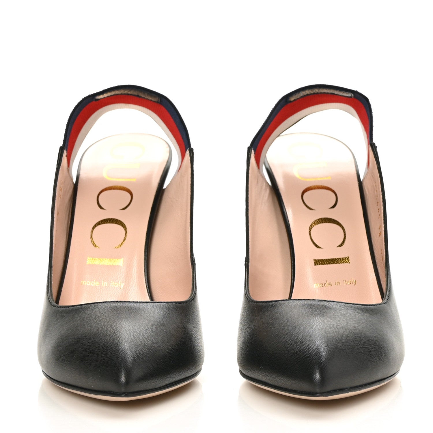 Gucci Malaga Kid Web Sylvie High Heel Slingback Pumps 38 Black 2 of 8