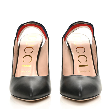 Gucci Malaga Kid Web Sylvie High Heel Slingback Pumps 38 Black 2 of 8