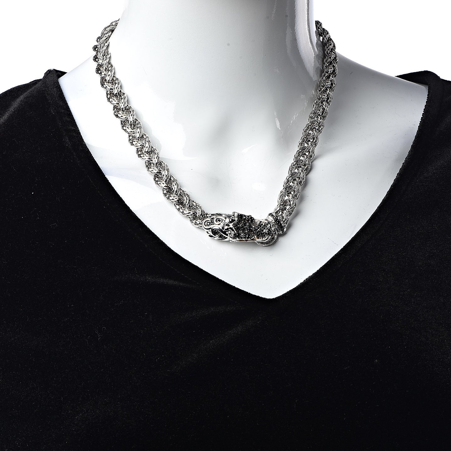 Sterling Silver Black Sapphire Ruby Legends Naga Dragon Braided Chain Necklace
