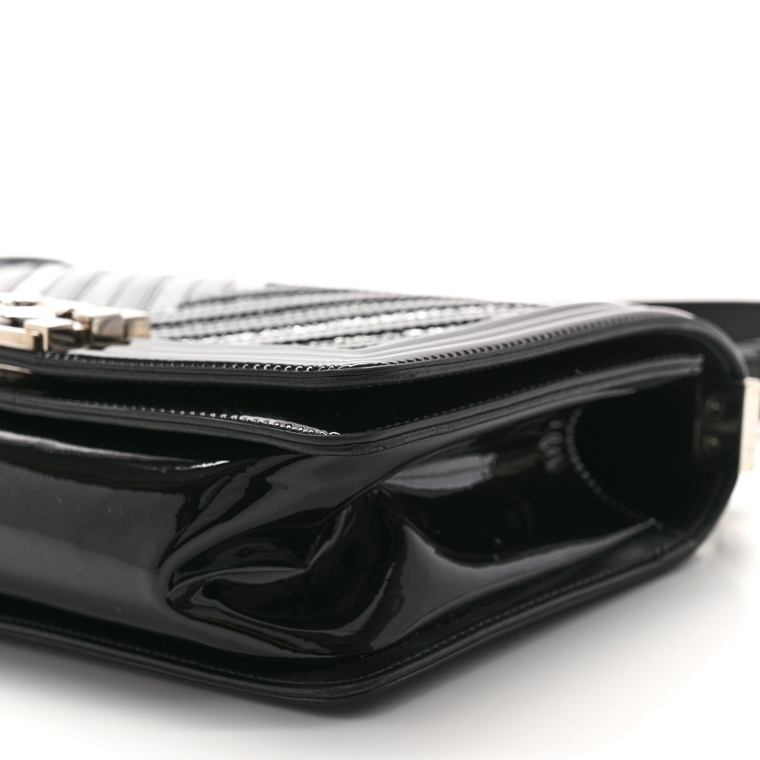 Chanel Patent Glitter PVC Chevron Quilted Medium Boy Flap Black Silver 10 of 11