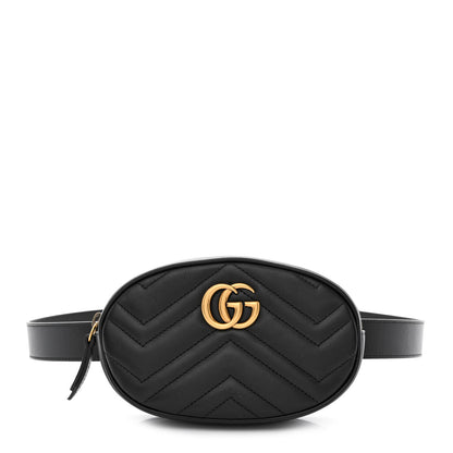 Gucci Calfskin Matelasse GG Marmont Belt Bag 95 38 Black 1 of 12