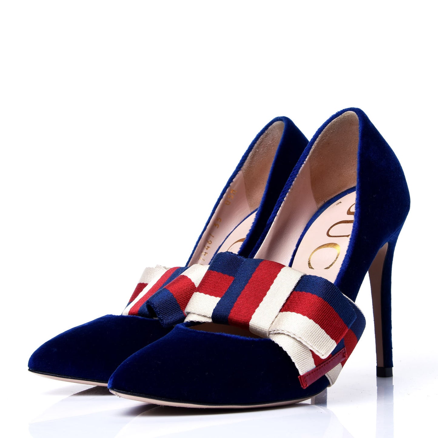 Velvet Removable Web Bow Pumps 35 Cobalt
