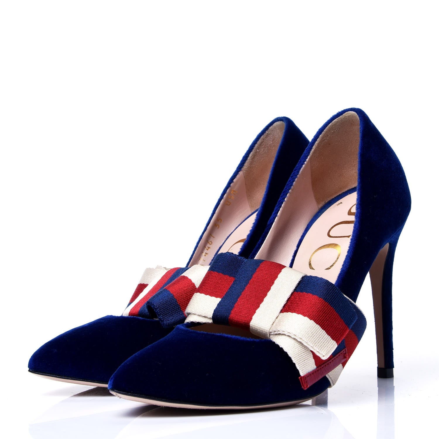 Gucci Velvet Removable Web Bow Pumps 35 Cobalt 4 of 9