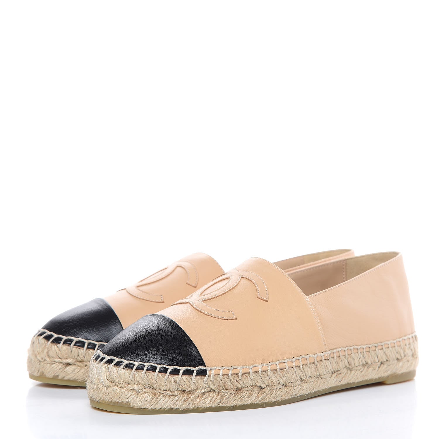 Chanel Lambskin CC Espadrilles 37 Beige Black 3 of 10