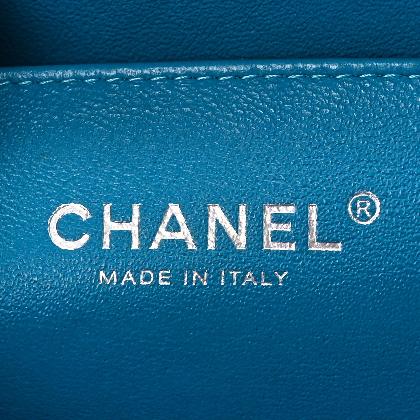 Patent Quilted Clutch with Chain Flap Blue